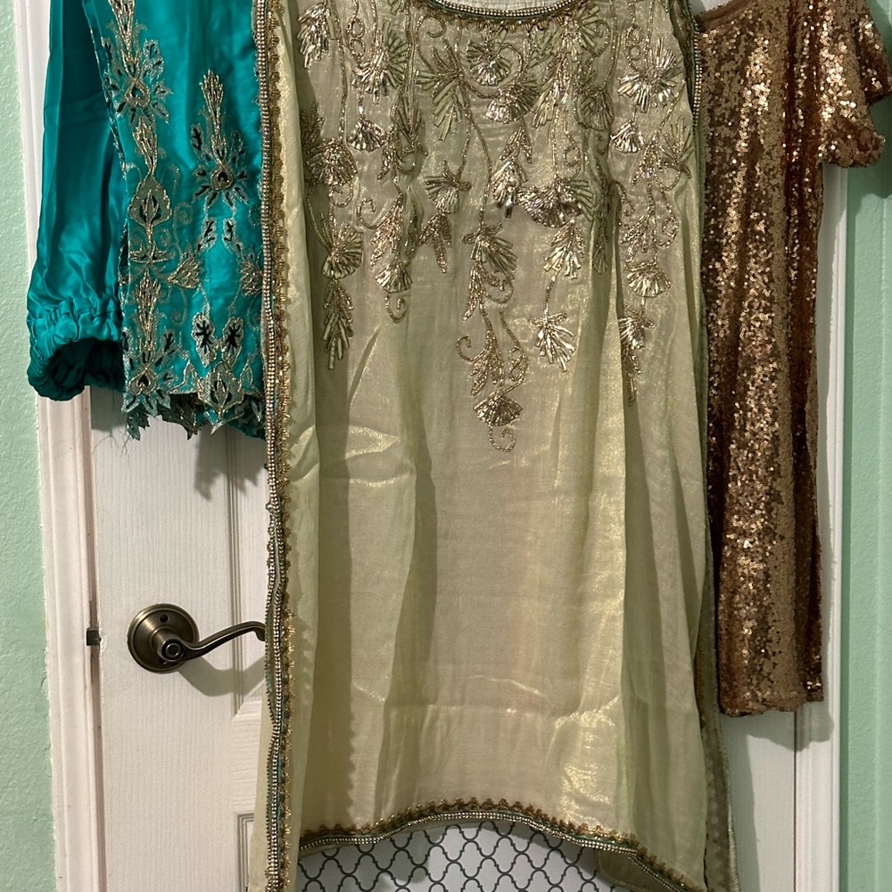 PAKISTANI DESIGNER PANCHO DRESS, 3PCS, UNDERSHIRT, PANCHO, TROUSERS